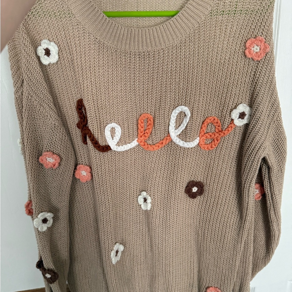 Women's Beige Sweater with Floral Accents